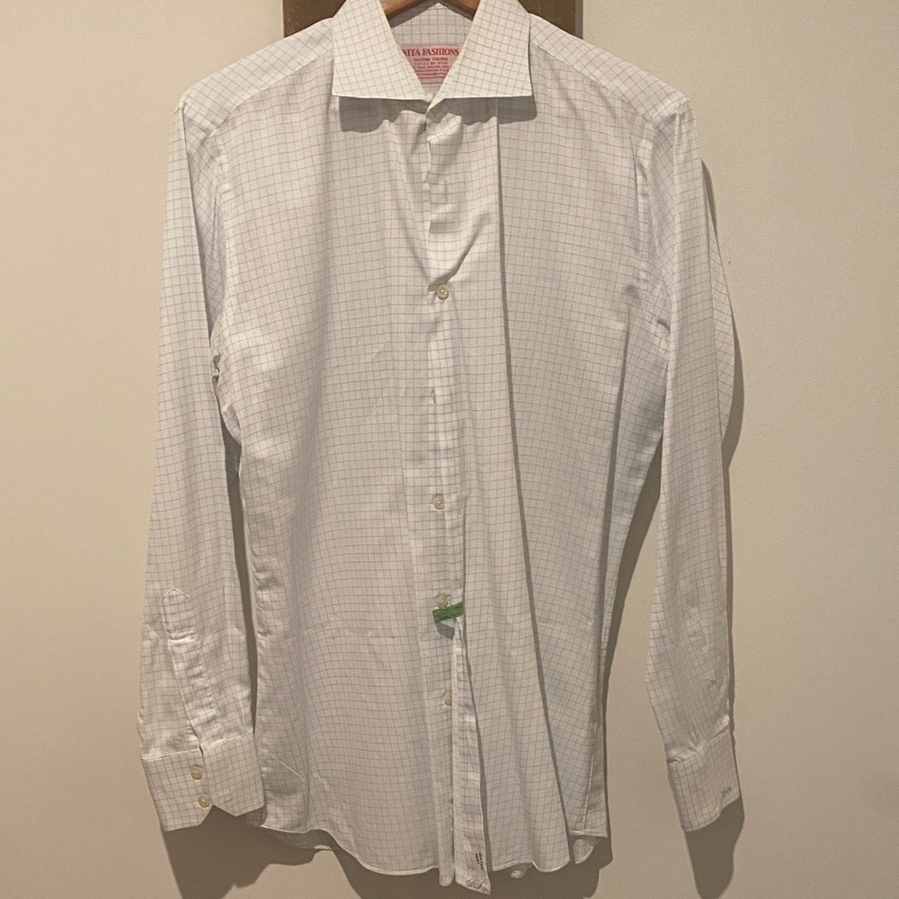 Classic White Checkered Men's Dress Shirt